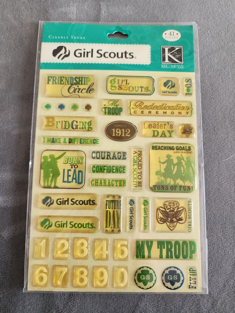 K & Company "Clearly Yours" Girl Scout Epoxy Girl 41 Stickers NEW Vintage #3